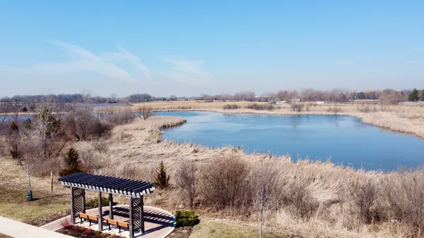 a view of a lake with outdoor space