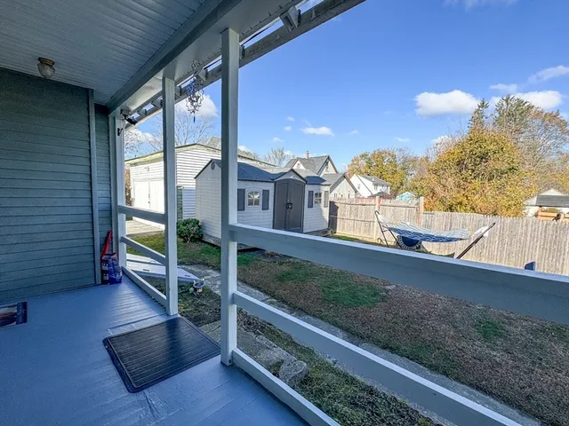 a view of a building from a balcony
