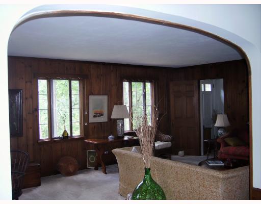 570 Sangree Road Pittsburgh, PA 15237 - Photo 2 of 8 Living Room. Spacious living room features arched opening, knotty pine paneling and fireplace.