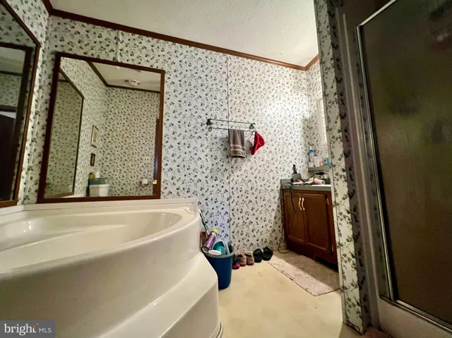 a bathroom with a bathtub and a shower