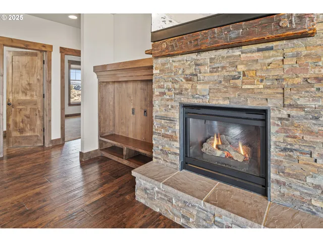 a living room with a fireplace