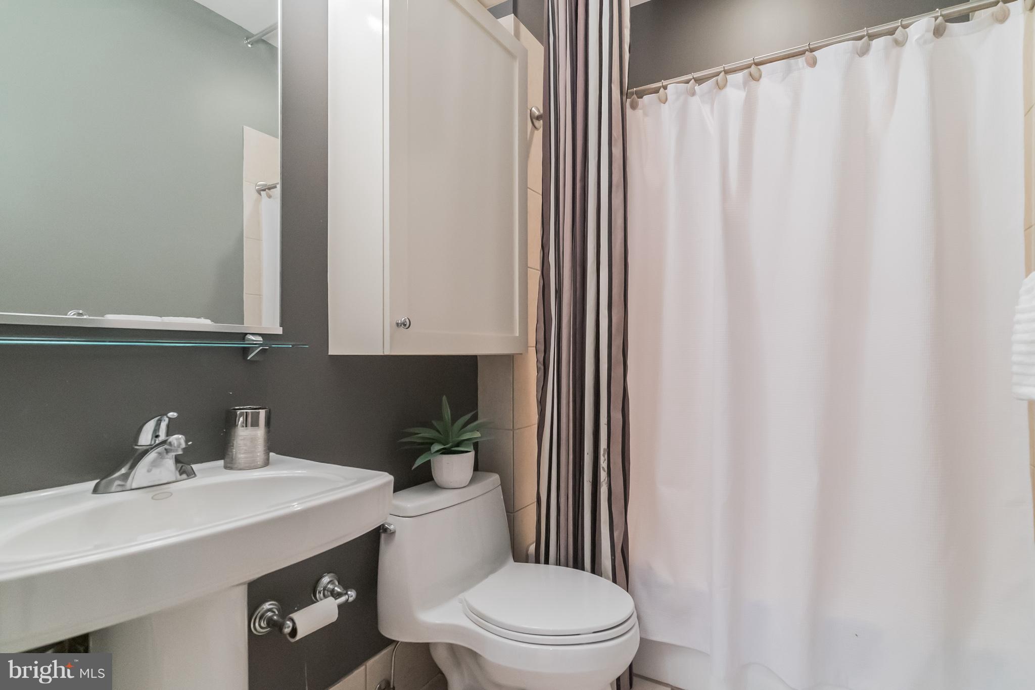 2328 Champlain Street Northwest, Unit 329 Washington, DC 20009 - Photo 10 of 25 a bathroom with a sink a toilet and shower curtain
