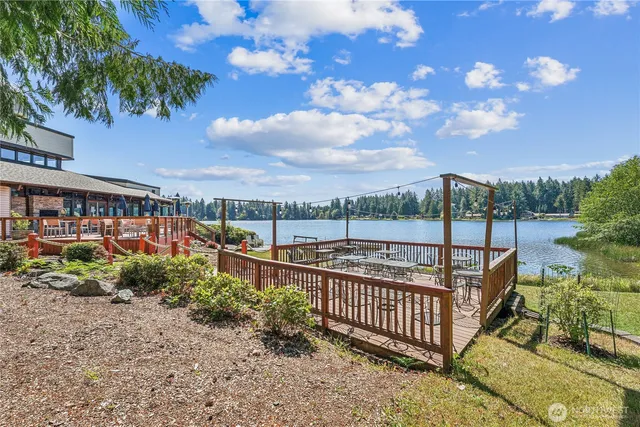 a view of a lake with mountains in the background