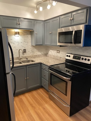 903 Elder Road, Unit 4 Homewood, IL 60430 - Photo 4 of 17 a kitchen with stainless steel appliances granite countertop a stove microwave and sink