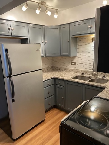 903 Elder Road, Unit 4 Homewood, IL 60430 - Photo 6 of 17 a kitchen with stainless steel appliances granite countertop a refrigerator a stove and a sink with wooden floor