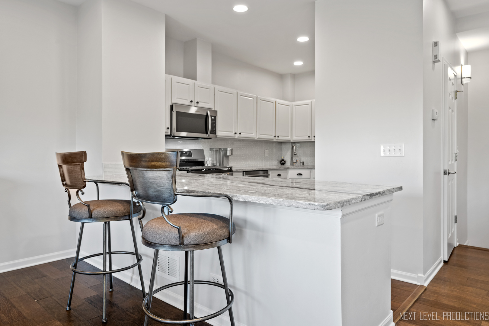 479 River Bend Road, Unit 111 Naperville, IL 60540 - Photo 7 of 25 a kitchen with stainless steel appliances granite countertop a sink and a refrigerator