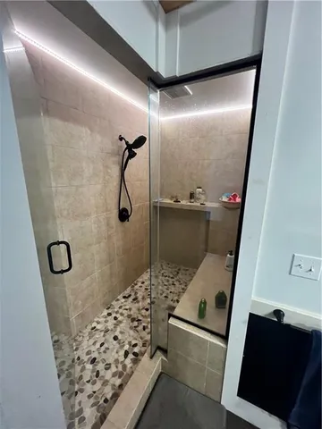 a bathroom with shower
