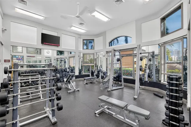 a view of a room with gym equipment