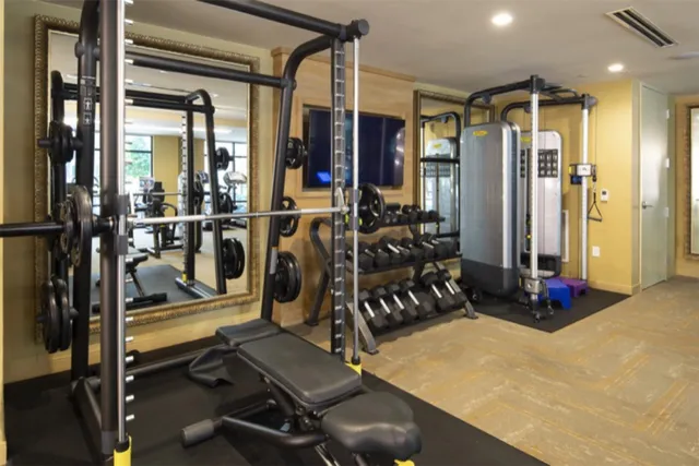 a view of a room with gym equipment