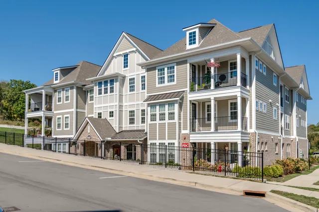 front view of a building with a street view