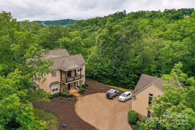 a view of a city with lush green forest