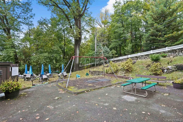 a view of a park with swings