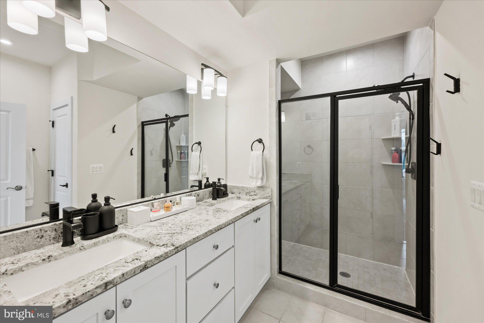 2236 South Glebe Road Arlington, VA 22206 - Photo 10 of 19 a bathroom with a double vanity sink mirror and shower