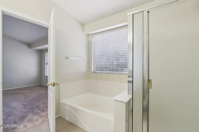 a bathroom with a bathtub and a shower
