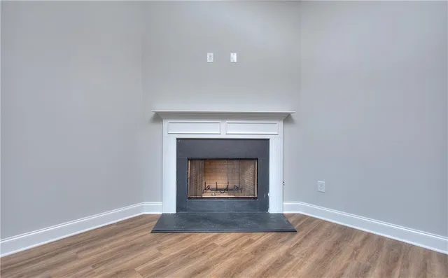 a room with a fireplace