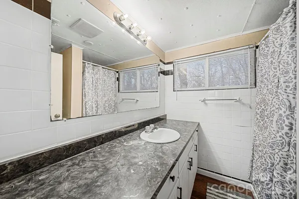 a bathroom with a sink toilet a mirror and shower