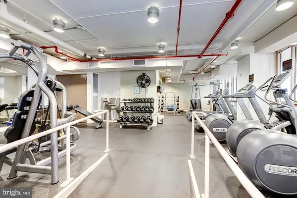 a view of a room with gym equipment