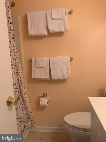 a bathroom with a toilet and a shower curtain