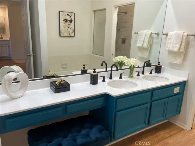 a living room with a window and a table