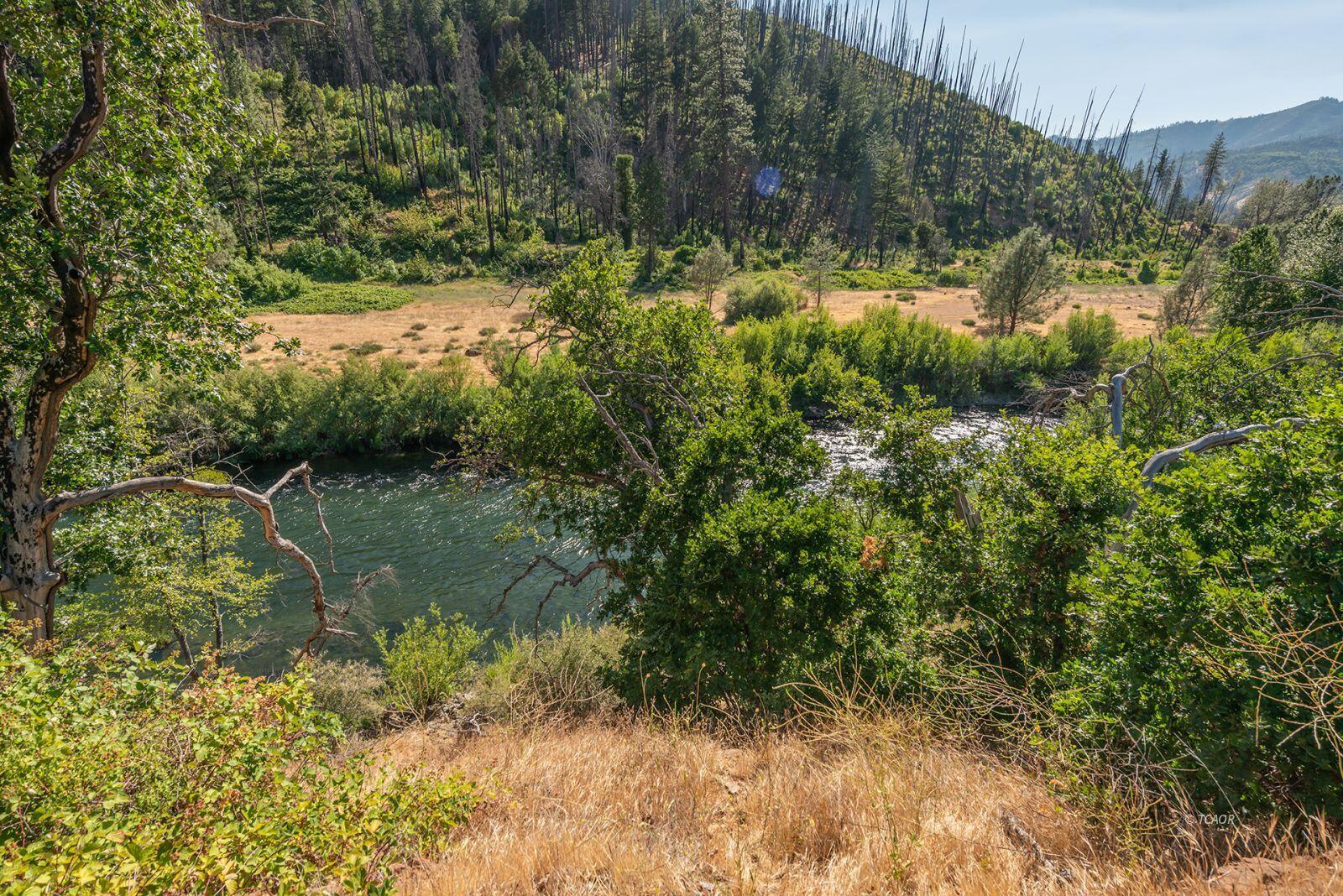 a view of a lake with top of house