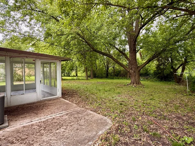 a view of a yard with tree s