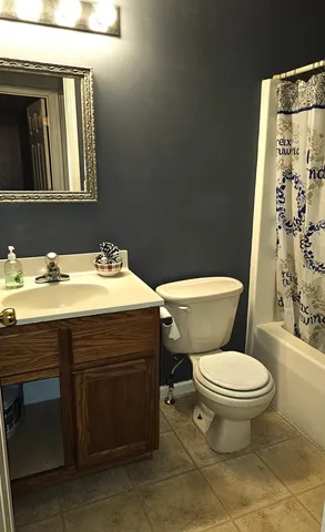 a bathroom with a sink toilet and mirror