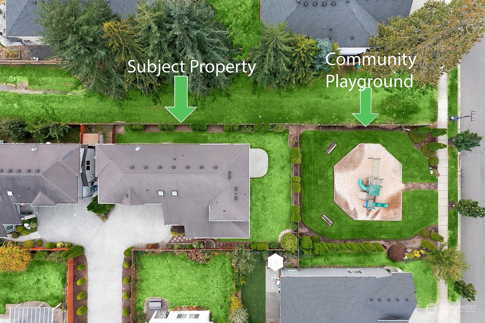 3818 222nd Place Southeast Bothell, WA 98021 - Photo 23 of 23 an aerial view of a house garden and a bench