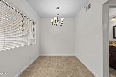 a view of a chandelier in a room