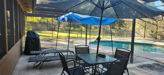 a view of swimming pool with a patio