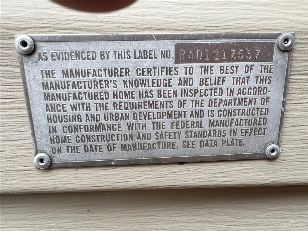 14735 North Trosper Road Mission, TX 78573 - Photo 11 of 34 MH Manufacturer Info