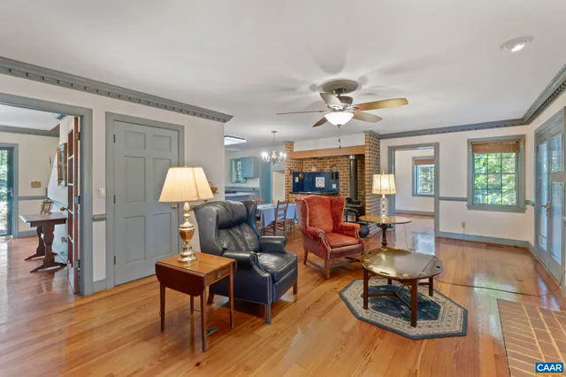 a view of a door with a fireplace