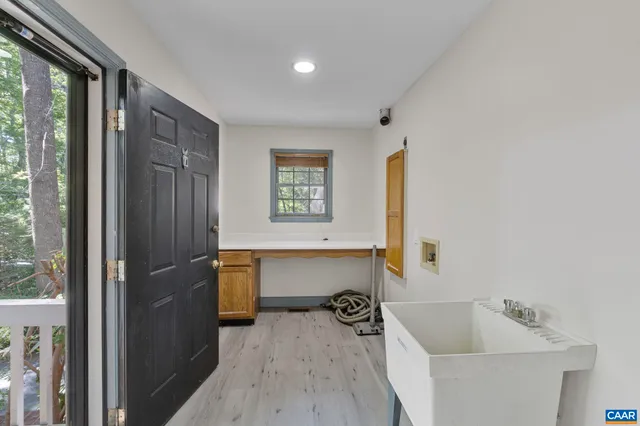 a view of a garage with furniture