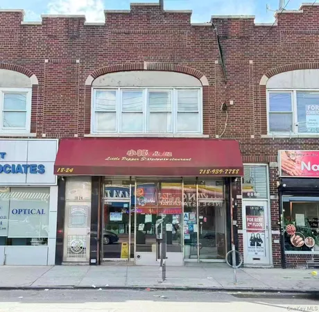 a front view of brick building