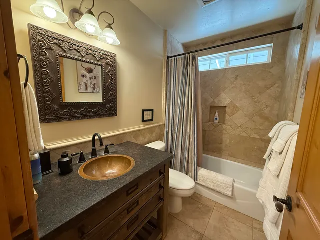 a bathroom with a sink a toilet a mirror and shower
