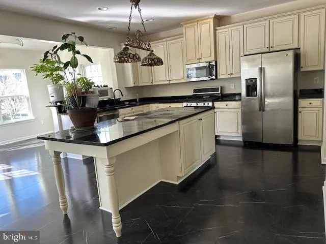 a kitchen with stainless steel appliances granite countertop a refrigerator a stove a sink dishwasher and a refrigerator