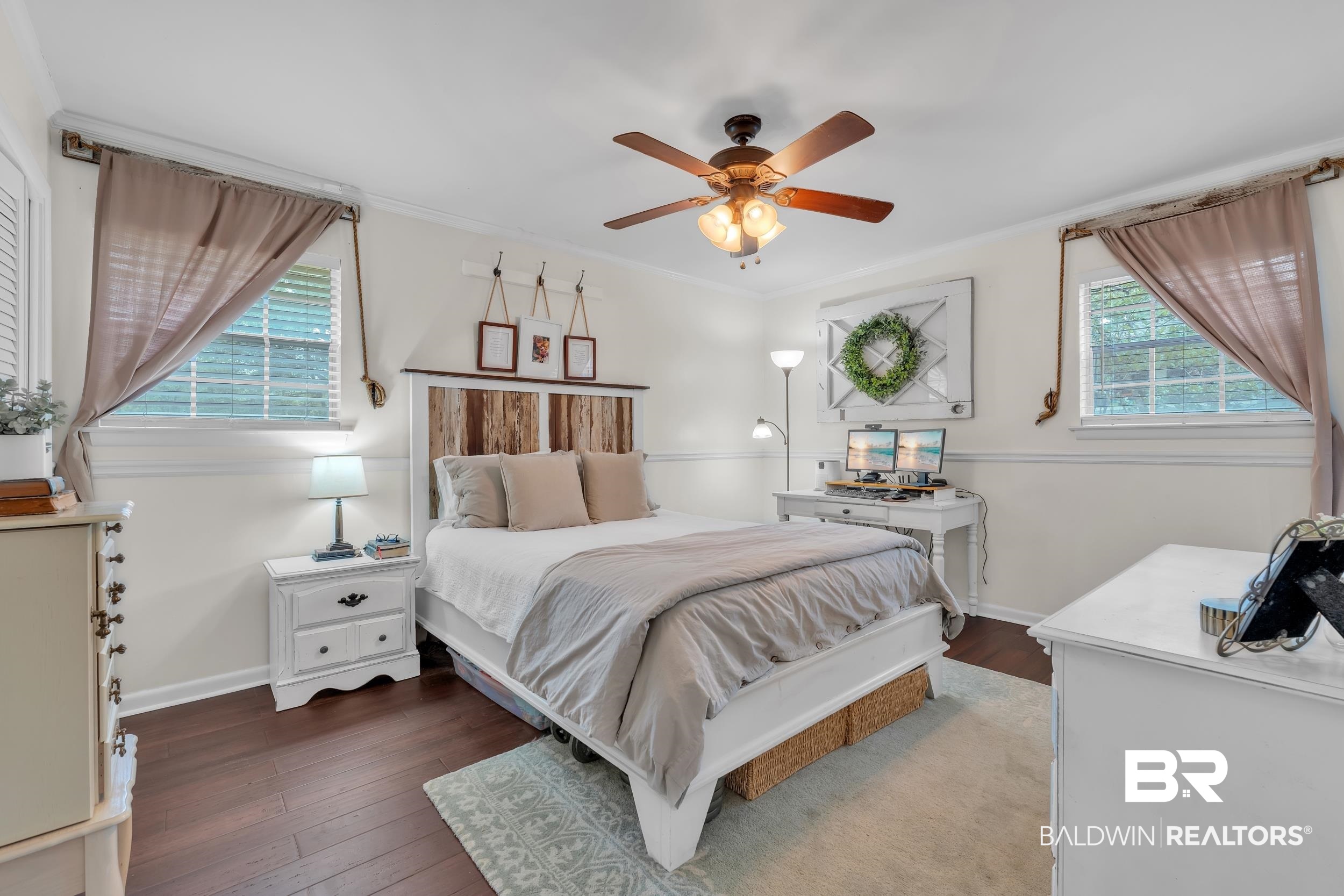 224 Cache Circle Mobile, AL 36611 - Photo 16 of 42 Bedroom with wood finished floors, baseboards, and ceiling fan