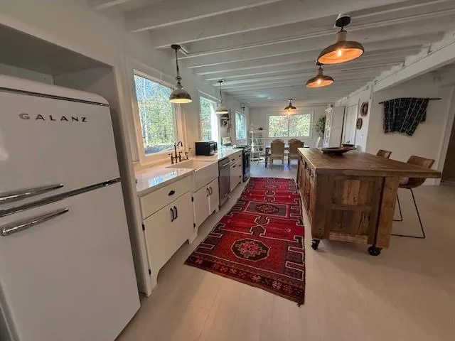 a large kitchen with lots of counter space