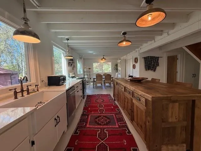 a large kitchen with lots of counter space