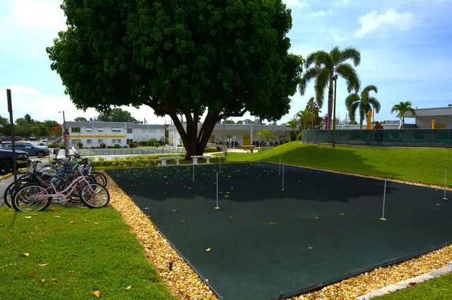 a view of a lake with a park