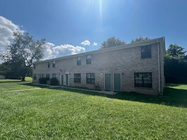 a view of a house with a yard and a large tree