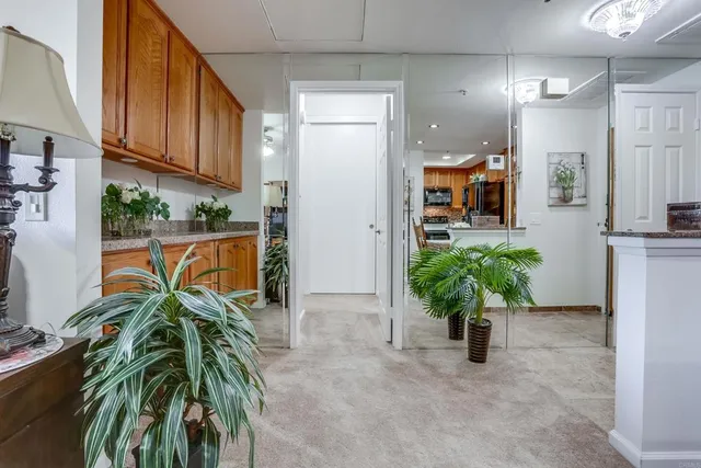 a view of a hallway with potted plant