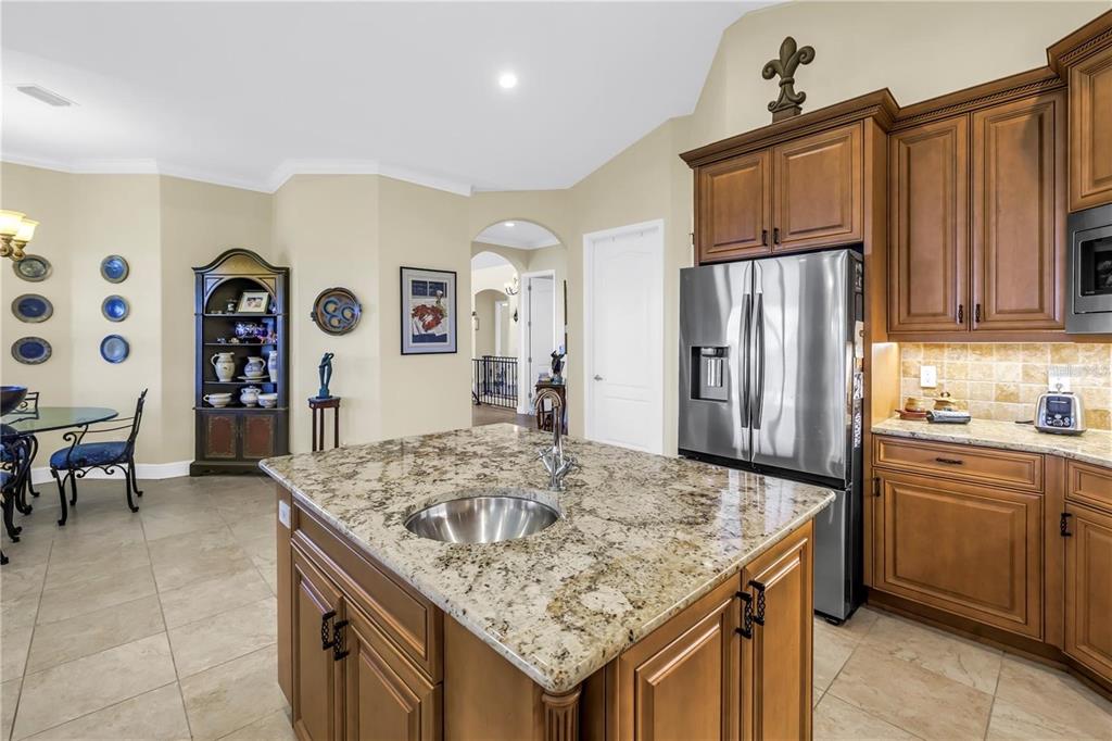 2101 North Pointe Alexis Drive, Unit 1 Tarpon Springs, FL 34689 - Photo 31 of 63 a kitchen with stainless steel appliances granite countertop a sink and refrigerator