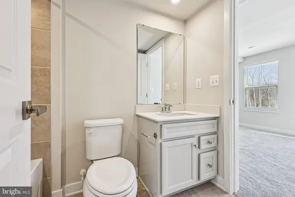 a bathroom with a sink a toilet and mirror