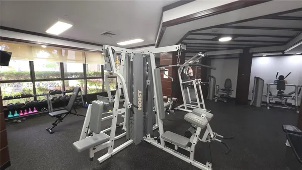 a view of a room with gym equipment