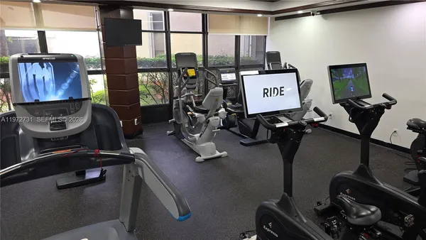 a room with gym equipment