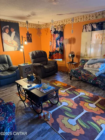 a living room with furniture and a rug