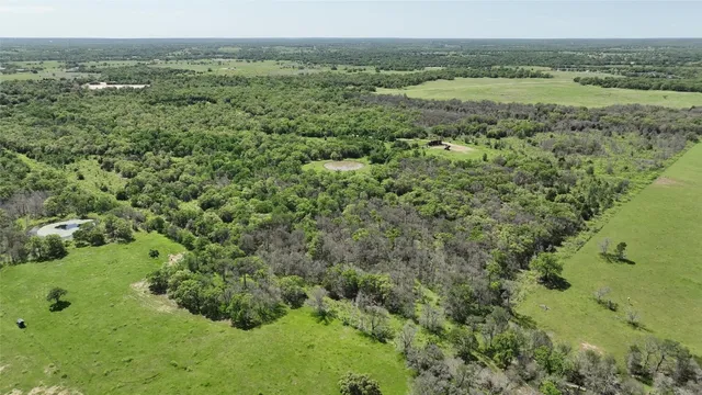 a view of a lake with a yard and large trees