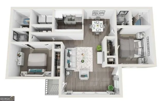 a view of living room with furniture and flat screen