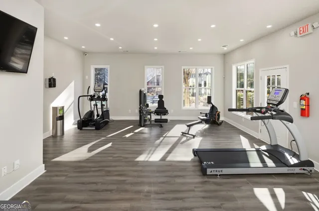 a view of a room with gym equipment