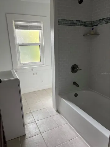 a bathroom with a bathtub